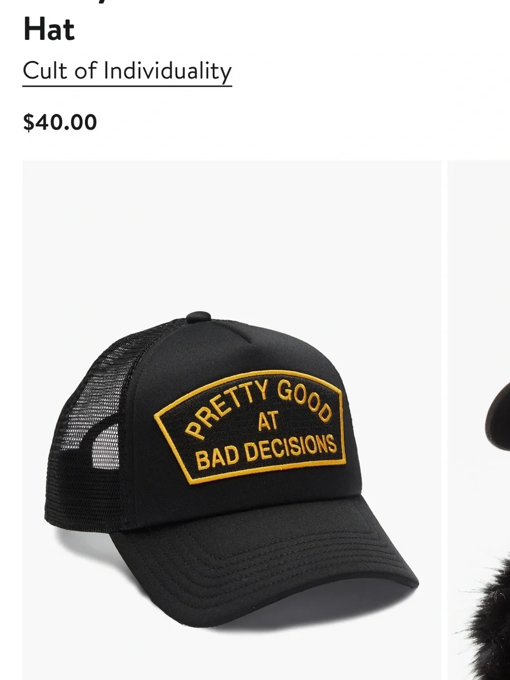Cult of Individuality Black Trucker Hat “Pretty Good At Bad Decisions